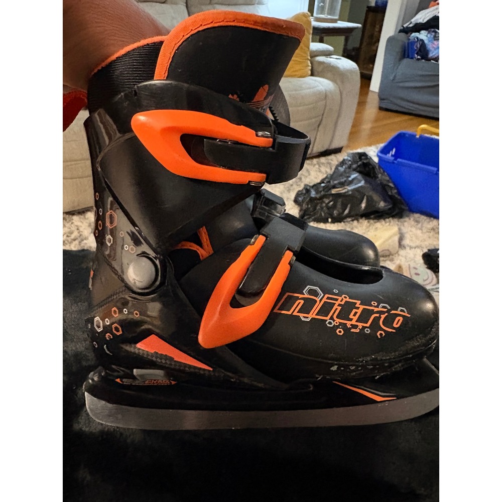 Lake Placid Nitro Boys Adjustable Ice Skates Black Orange Size 1-4 5015-7923